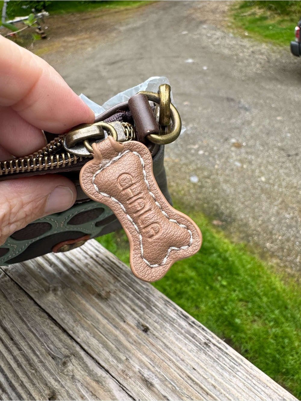 Chala Gray Crossbody Wristlet with Mint Paw and Brown Accents - Picture 5 of 6